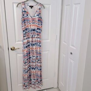Like new Karen Kane coral/pink, white and blue maxi dress size S Made in the USA